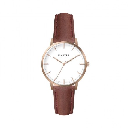 ISLA 34MM MAROON LEATHER STRAP WATCH