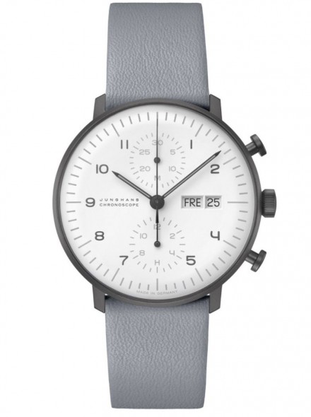 027/4008.04 max bill Chronoscope Automatic Watch Grey Leather Strap