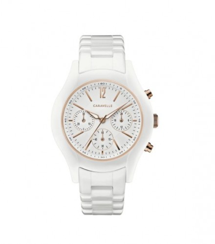 Caravelle Designed by Bulova Women's 45L174 White Ceramic Chrono Bracelet Watch