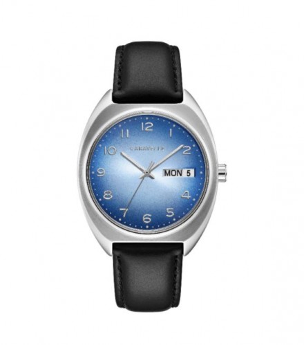 Caravelle by Bulova Mens 43C119 Retro Stainless Blue Dial Black Leather Strap Watch