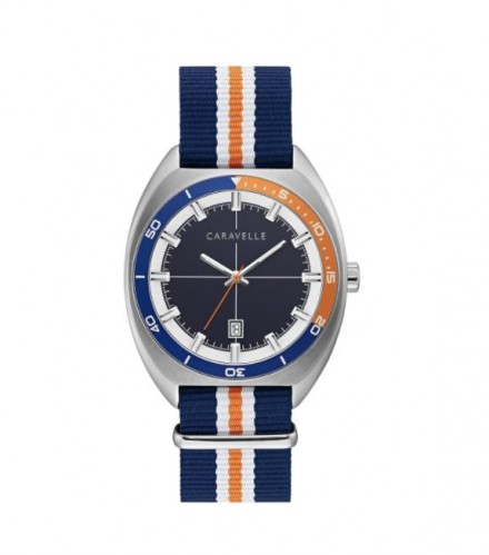 Caravelle by Bulova Mens 43B166 NATO Navy and Orange Nylon Strap Watch