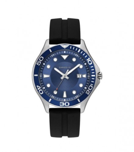 Caravelle Designed by Bulova Men's 43B155 Blue Dial Black Silicone Strap Sport Watch