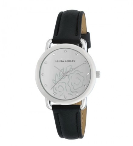 Laura Ashley Womens Silver Floral Mirror Dial Strap Watch