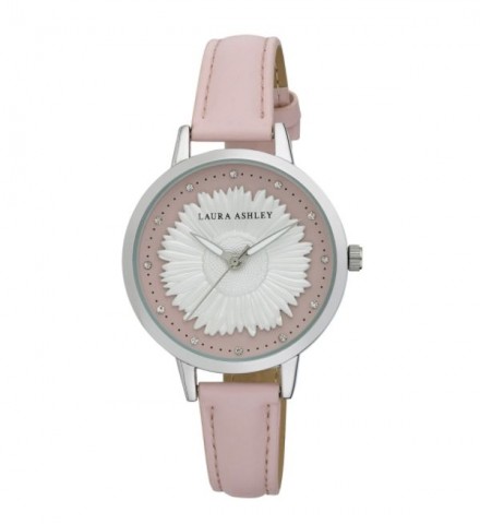 Laura Ashley Womens Silver Round "Sunflower" Dial Strap Watch