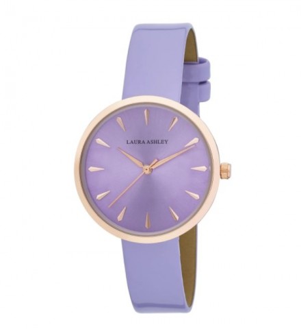Laura Ashley Womens Rosegold Round Case With Purple Strap Watch