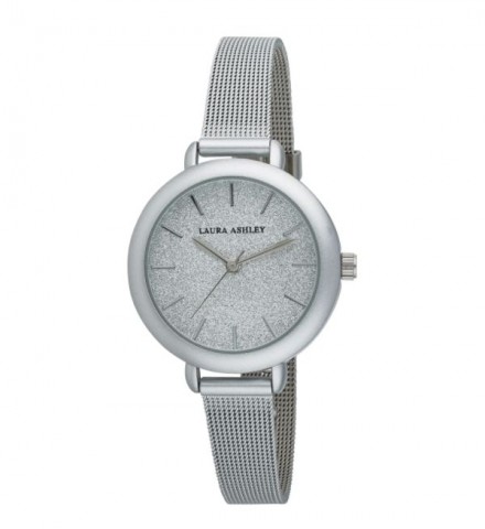 Laura Ashley Womens LA31069SS Glitz Sparkle Dial Spray Silver Mesh Band Watch