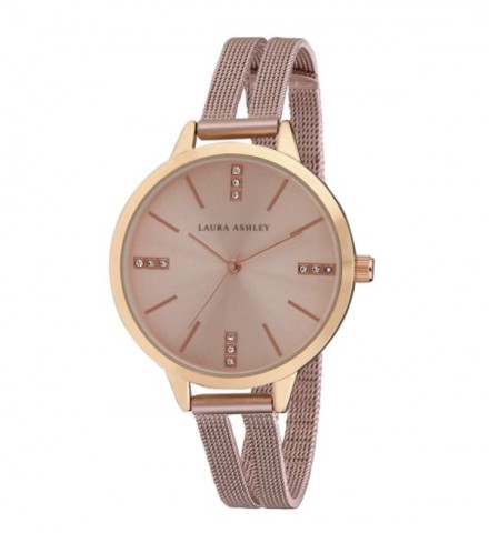 Laura Ashley Pink Split Mesh Band Sunray Dial Watch