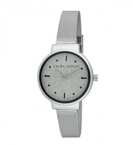 Laura Ashley Spray Silver Black Mesh Powered Glitz Dial Watch