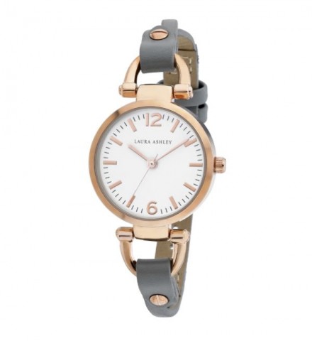 Laura Ashley Rosegold Ladies White Dial Analog Display Twisted Band Round Watch