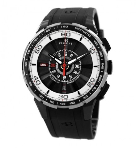Perrelet Men's A1075/1 'Turbine Chrono' Black/White Dial Black Rubber Strap Automatic Watch