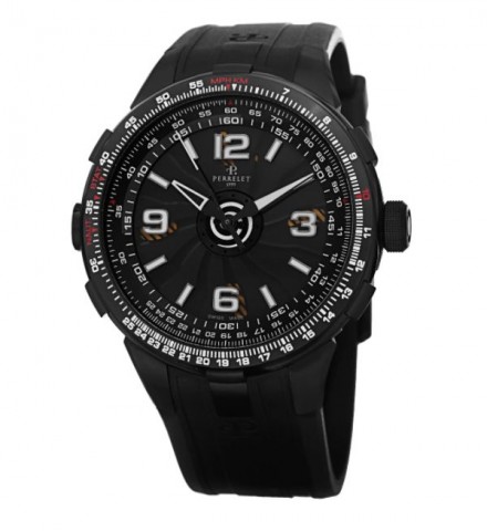 Perrelet Men's A1086/1 'Turbine Pilot' Black Dial Black Rubber Strap Slide Rule Automatic Watch