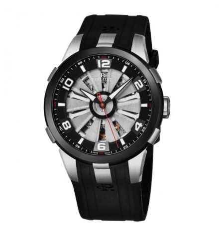 Perrelet Men's A1082/1 'Turbine Skeleton' Silver Skeleton Dial Black Rubber Strap Automatic Watch