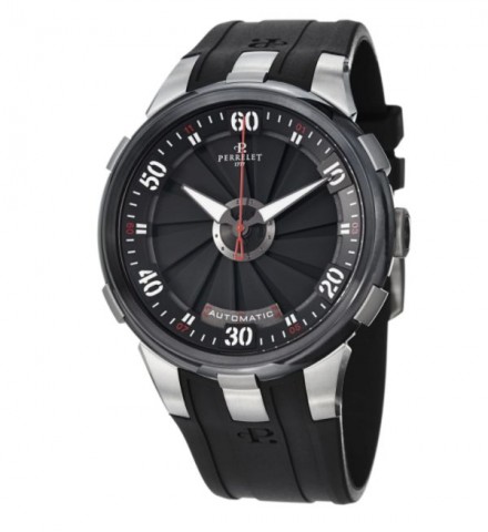 Perrelet Men's A1050/1 'Turbine XL' Black Dial Black Rubber Strap Watch
