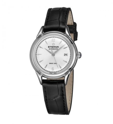 Eterna Women's 2956.41.13.1389 'Heritage 1948 For Her' Silver Dial Black Leather Strap Automatic Watch