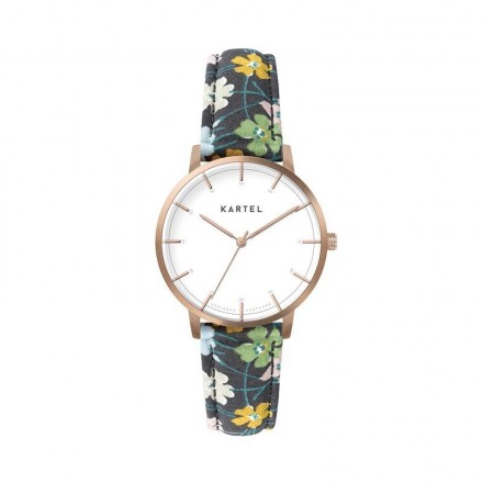 ISLA 34MM FLORAL FABRIC STRAP WATCH