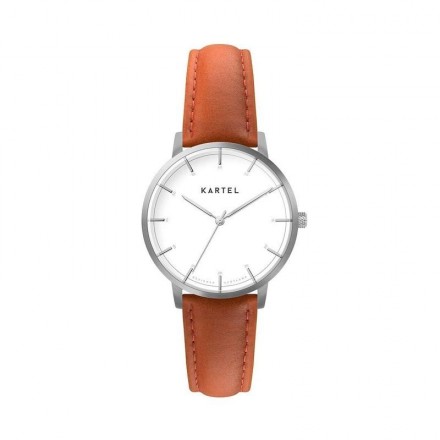 ISLA 34MM ORANGE LEATHER STRAP WATCH