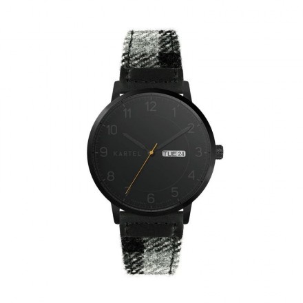 MORRIS 40MM GREY TARTAN LEATHER STRAP WATCH