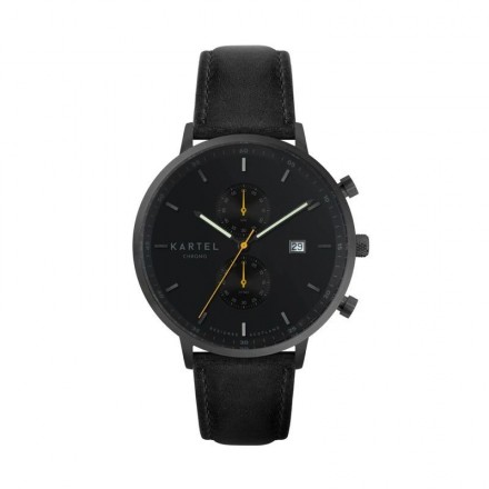 KNOYDART 43MM BLACK LEATHER STRAP WATCH