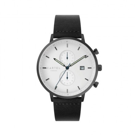 KNOYDART 43MM BLACK LEATHER STRAP WATCH