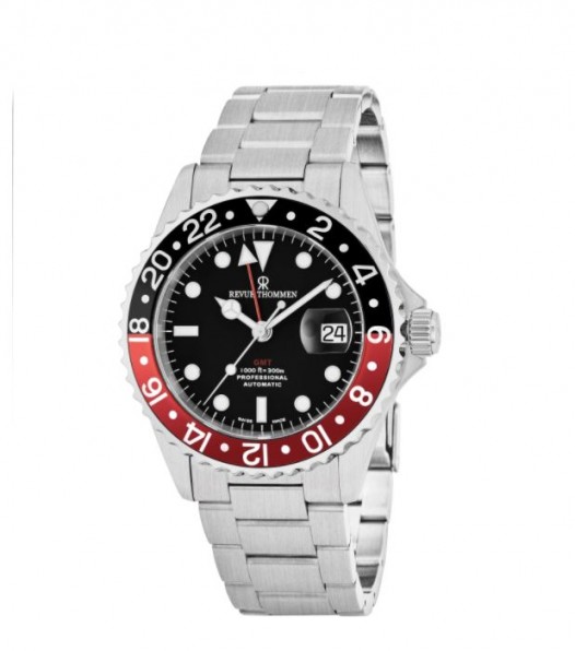 Revue Thommen Men s 17572.2136 Diver Black Dial Stainless Steel GMT Automatic Watch