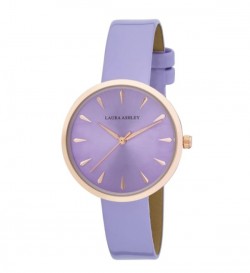 Laura Ashley Womens Rosegold Round Case With Purple Strap Watch