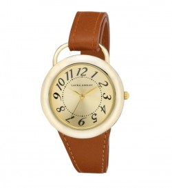 Laura Ashley Women's LA31030RG Tan Band Sunray Dial Sterrup Case Push Pin Closure Watch