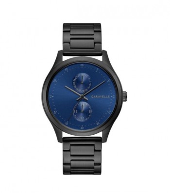 Caravelle by Bulova Mens 45C116 Black IP Stainless Multifunction Blue Dial Bracelet Watch
