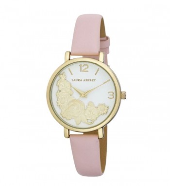 Laura Ashley Womens Gold Round Floral Bounty Strap Watch