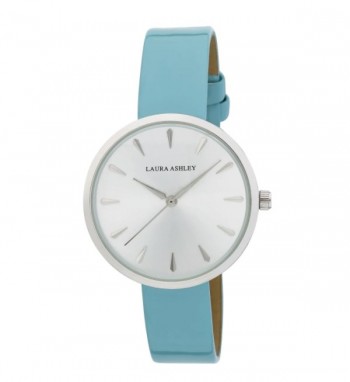 Laura Ashley Womens Silver Round Case With Light Blue Strap Watch