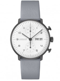 027/4008.04 max bill Chronoscope Automatic Watch Grey Leather Strap
