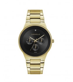 Caravelle by Bulova Mens 44D102 Gold-Tone Multifunction Black Dial Bracelet Watch
