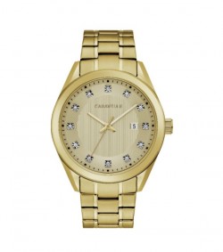 Caravelle by Bulova Mens 44B125 Gold-Tone Stainless Crystal Accent Bracelet Watch
