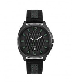 Caravelle by Bulova Mens 45B155 Black IP Stainless Carbon-Fiber Accent Dial Black Nylon Leather Strap Watch