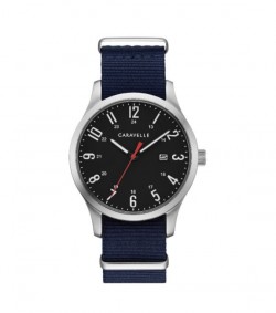 Caravelle Designed by Bulova Men's 43B160 Black Dial Interchangable Nylon Strap Watch