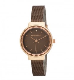 Laura Ashley Ladies LA31044BR Brown Facet Bezel Sunray Dial Mesh Watch