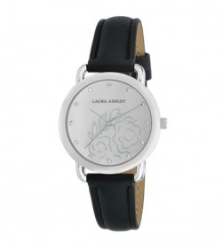 Laura Ashley Womens Silver Floral Mirror Dial Strap Watch