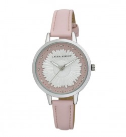 Laura Ashley Womens Silver Round "Sunflower" Dial Strap Watch