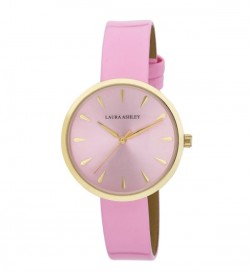 Laura Ashley Womens Gold Round Case With Pink Strap Watch
