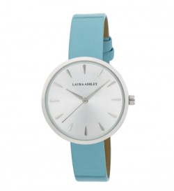 Laura Ashley Womens Silver Round Case With Light Blue Strap Watch