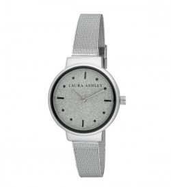 Laura Ashley Spray Silver Black Mesh Powered Glitz Dial Watch