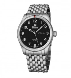 Tutima Men's 6102-02 'Grand Flieger' Black Dial Stainless Steel Date Day German Mechanical Automatic Watch