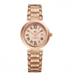 Alexander Women's Swiss Made Niki Rose Tone Stainless Steel Link Bracelet Watch