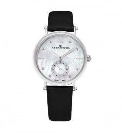 Alexander Women's Swiss Made Roxana Black Satin Leather Strap Watch