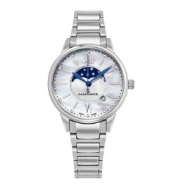 Alexander Women's Swiss Made Moonphase Vassilis Stainless Steel Link Bracelet Watch