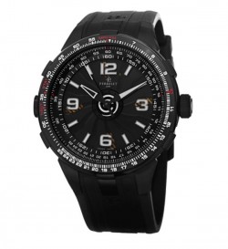 Perrelet Men's A1086/1 'Turbine Pilot' Black Dial Black Rubber Strap Slide Rule Automatic Watch