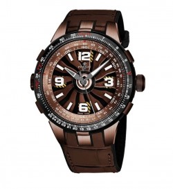 Perrelet Men's A1094/2 'Turbine Pilot' Brown Turbine Dial Brown Leather Strap Automatic Watch