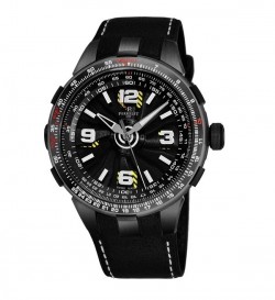 Perrelet Men's A1086/1A 'Turbine Pilot' Black Dial Black Leather Strap Slide Rule Automatic Watch