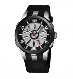 Perrelet Men's A1082/1 'Turbine Skeleton' Silver Skeleton Dial Black Rubber Strap Automatic Watch