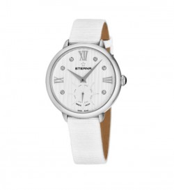 Eterna Women's 2801.41.96.1406 'Eternity' White Diamond Dial White Gros Grain Strap Small Seconds Watch