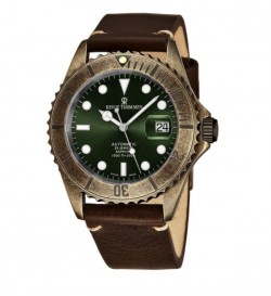 Revue Thommen 17571.2583 'Diver' Green Dial Black Leather Strap Date Automatic Watch